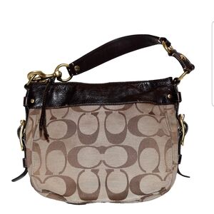 Coach Signature Brown and Cream Shoulder Bag